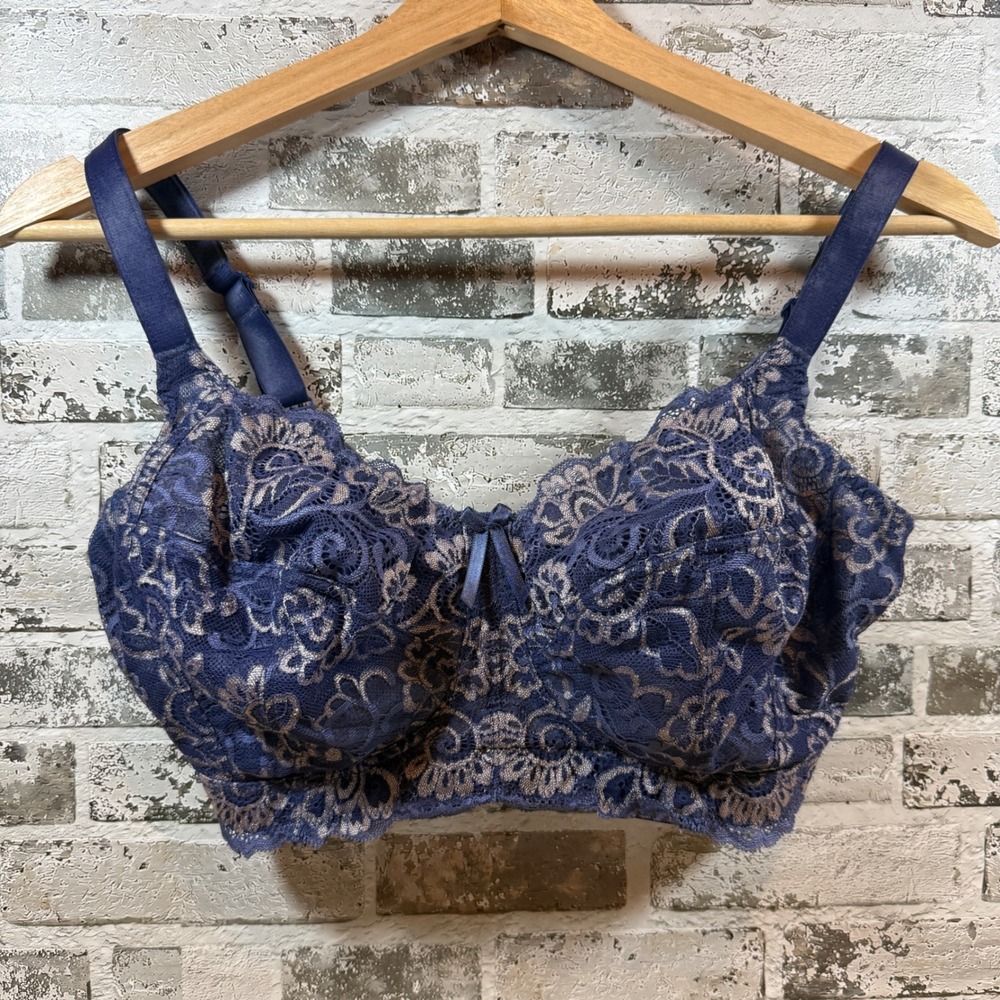 Panache Andorra 5671 Full Cup Bra‎ Navy Blue Silver Lace Underwired 32GG